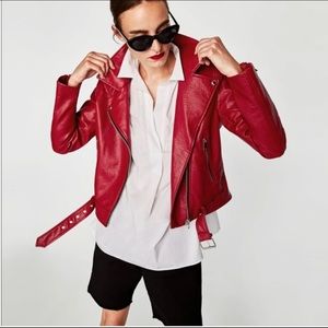 zara red faux leather jacket